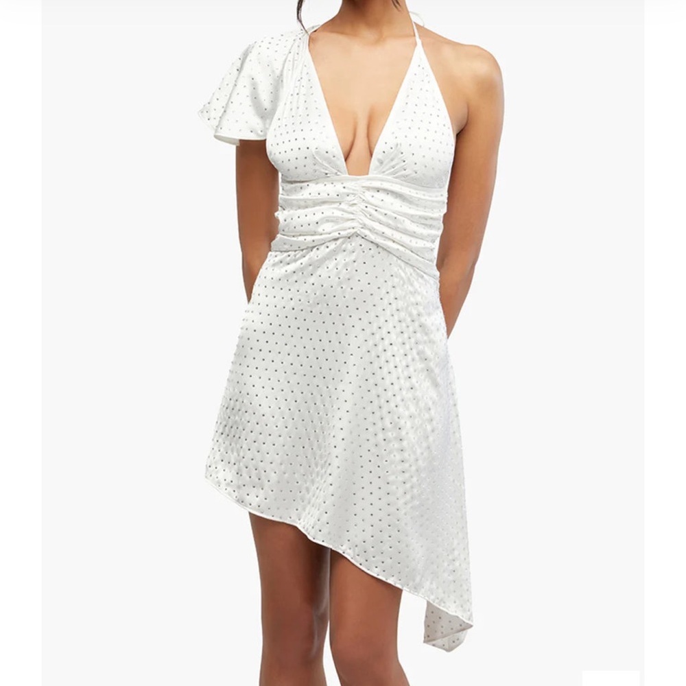 Weworewhat Crystal Asymmetrical White Size 14 Dress NWT
